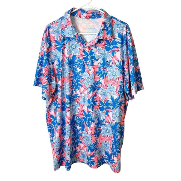 Vineyard Vines Performance Polo Shirt Floral Blue Red Hawaiian Mens Size XL - Picture 1 of 5